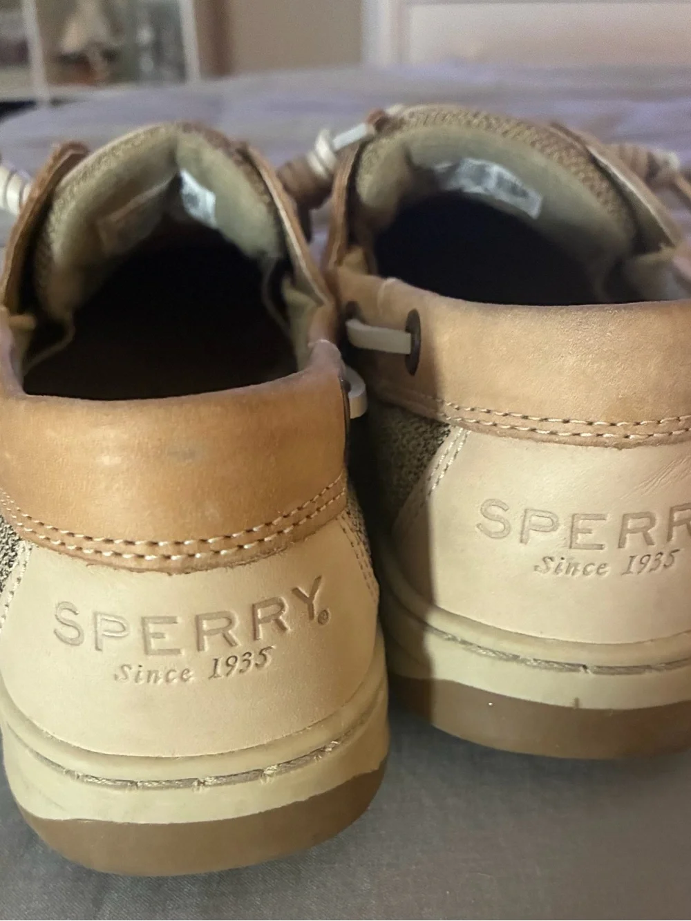 Sperry women’s Tan and Beige Leather Boat Shoes